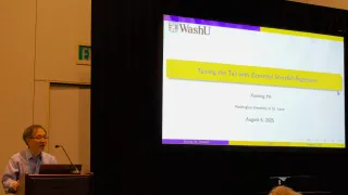 Xuming He delivers his Noether presentation at JSM 2025