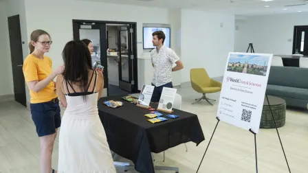 Joe Guinness and Abigail Jager talk to undergraduate students 