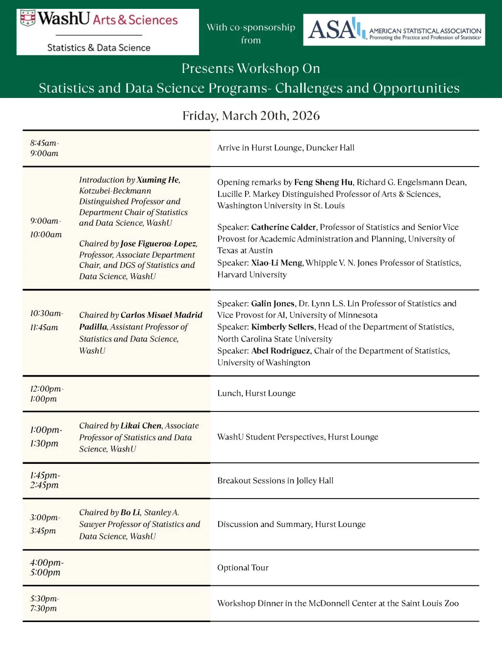 March 2026 Workshop Itinerary